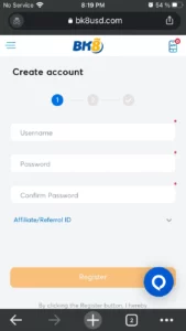 BK8 register account